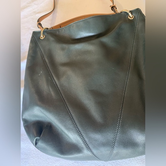 POUR LA VICTOIRE Handbag Black Tan Leather Hobo Slouch Womens Adjustable Strap - Picture 12 of 16